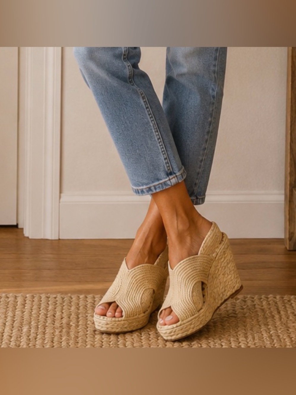Carrie Forbes Lina Raffia slide wedge sandal 39